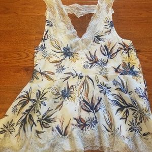 Free People ivory floral and lace tank